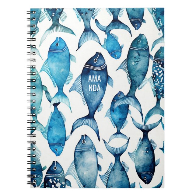 Cuaderno de peces de océano azul y marino | Escuel (Frente)