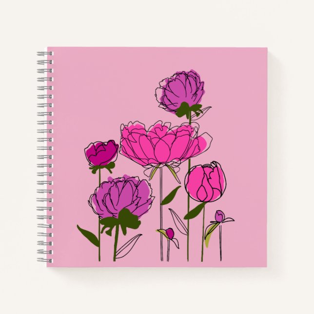 Cuaderno de Peonies cuadrado (rosa) (Anverso)