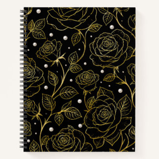Cuaderno de perla de rosa negra y dorada