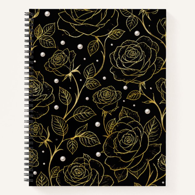 Cuaderno de perla de rosa negra y dorada (Anverso)