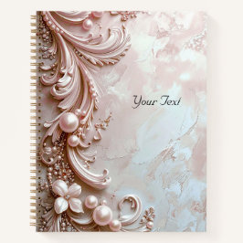 Cuaderno de perlas ornamentadas rosadas y florales