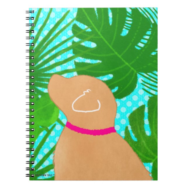 Cuaderno de perro amarillo de isla tropical verde (Frente)