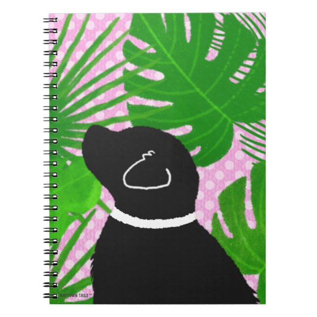 Cuaderno de perro negro de isla tropical verde (Frente)