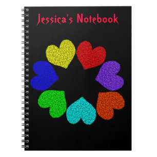 Cuaderno de Personalizable Floral Rainbow Love Hea