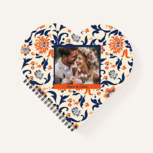 Cuaderno de Personalizado floral de Naranja azul l