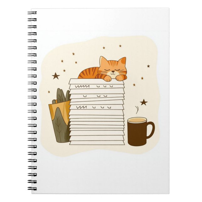 Cuaderno de pila de café de gato de estudio (Frente)