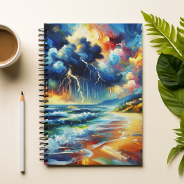 Cuaderno de pintura de playa tormentosa vívida