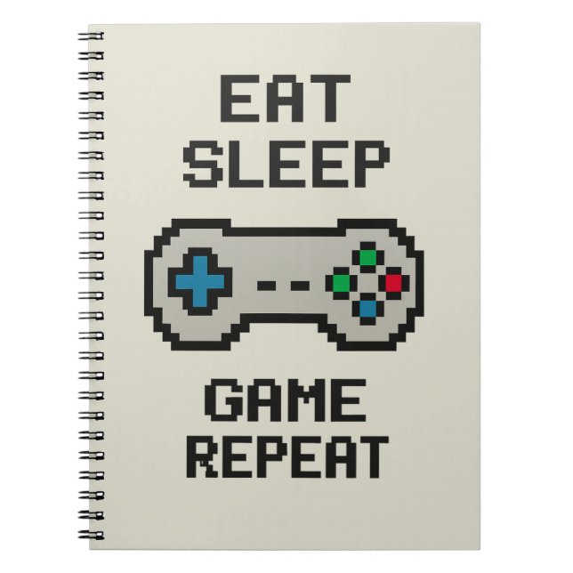 Cuaderno de Pixel Gamer – Come Duerme Juega Repite (Frente)