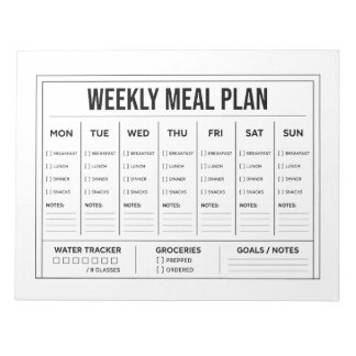 Cuaderno de Plan de Comidas Semanal Negro y Blanco