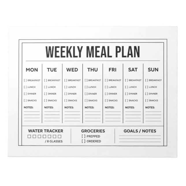 Cuaderno de Plan de Comidas Semanal Negro y Blanco (Frente)