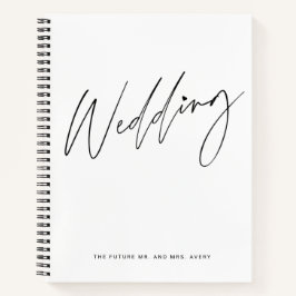 Cuaderno de planes de boda en blanco y negro elega