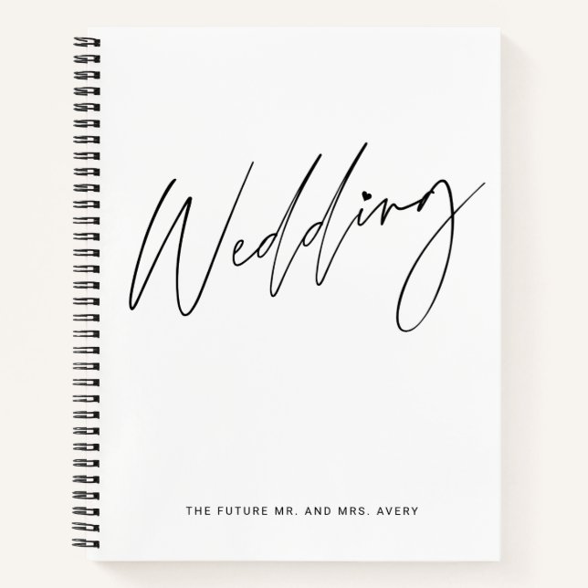 Cuaderno de planes de boda en blanco y negro elega (Anverso)