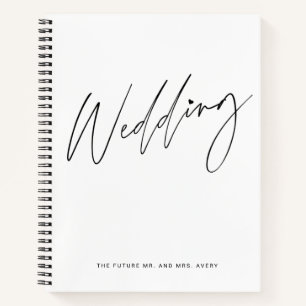 Cuaderno de planes de boda en negro y blanco elega