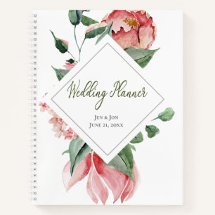 Cuaderno de planificación de boda de magnolia rosa