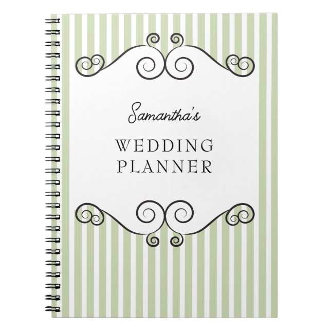 Cuaderno de planificación de boda de rayas verdes  (Frente)