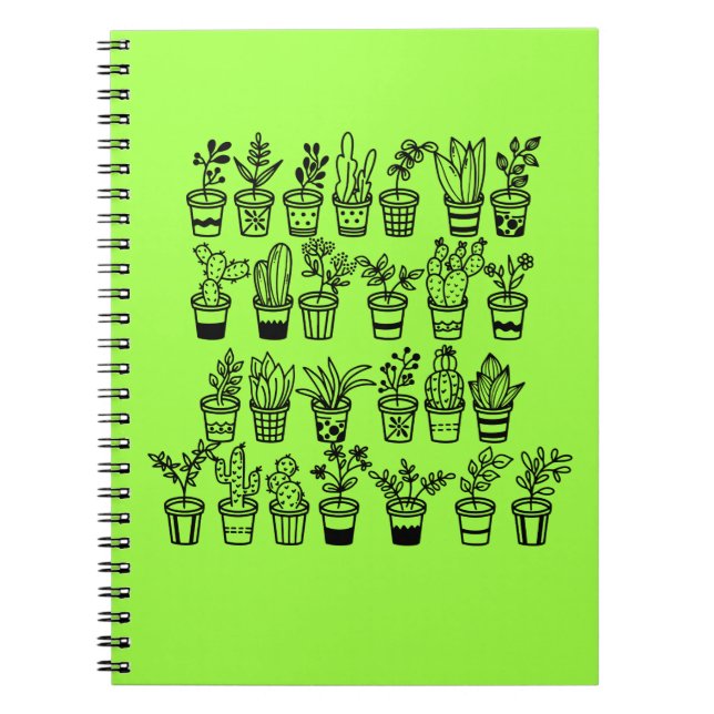 Cuaderno de plantas verdes lindas garabateadas en  (Frente)