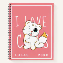 Cuaderno de plantilla de nombre lindo Amo Gatos