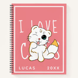 Cuaderno de plantilla de nombre lindo Amo Gatos