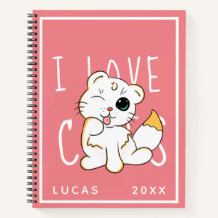 Cuaderno de plantilla de nombre lindo Amo Gatos