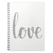 Cuaderno de plata del amor del purpurina