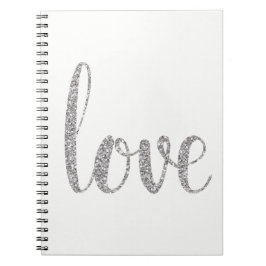Cuaderno de plata del amor del purpurina