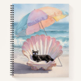 Cuaderno de playa para gato negro y caprichoso