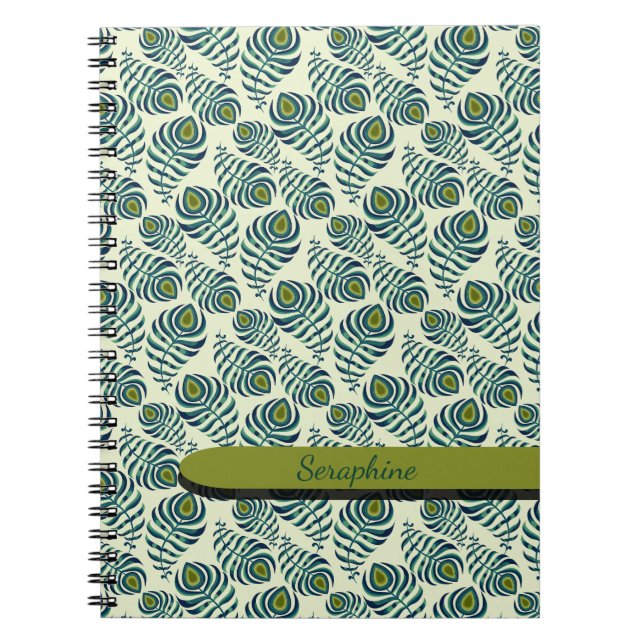 Cuaderno de pluma de pavo real boho (Frente)