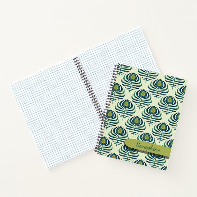 Cuaderno de plumas de pavo real Arte Deco Patrón d (Interior)