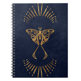 Cuaderno de polilla de oro azul místico y elegante