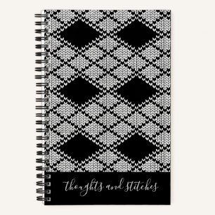 Cuaderno de punto argyle negro 5.5x8.5 + texto