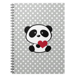 Cuaderno de puntos de polka gris del oso del coraz