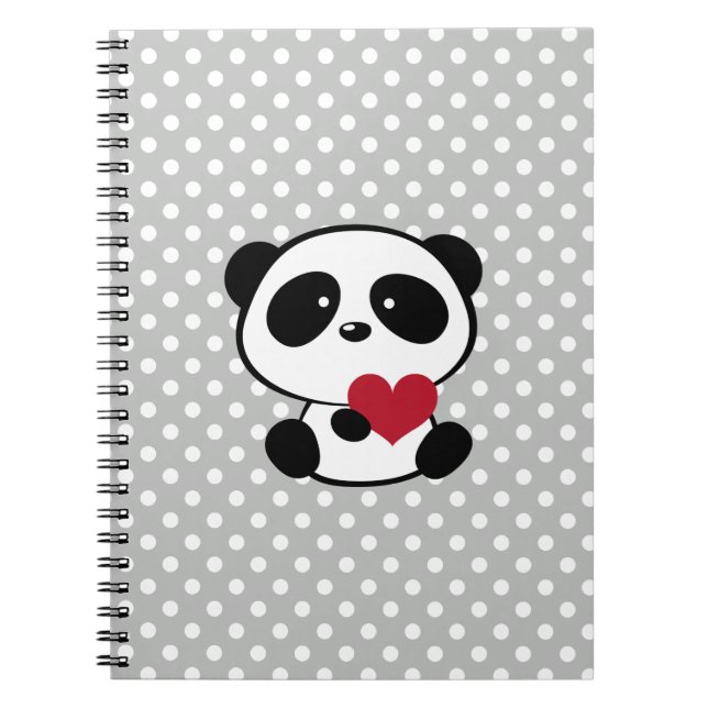 Cuaderno de puntos de polka gris del oso del coraz (Frente)
