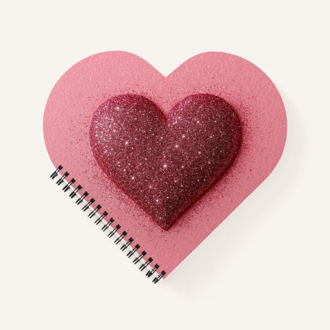 Cuaderno de purpurina rosa para el corazón. (Anverso)
