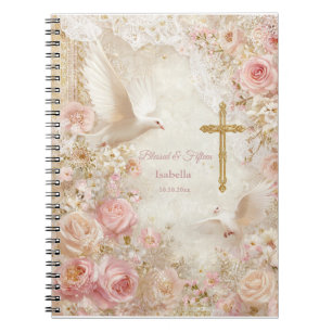 Cuaderno de quinceañera de rosa celestial y dorado