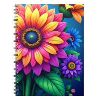 Cuaderno de ramo de floración de arcoíris radiante