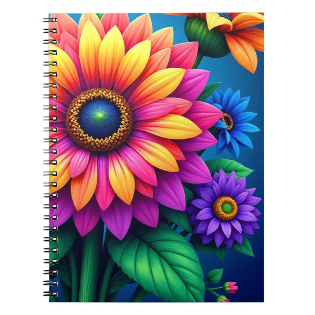 Cuaderno de ramo de floración de arcoíris radiante (Frente)