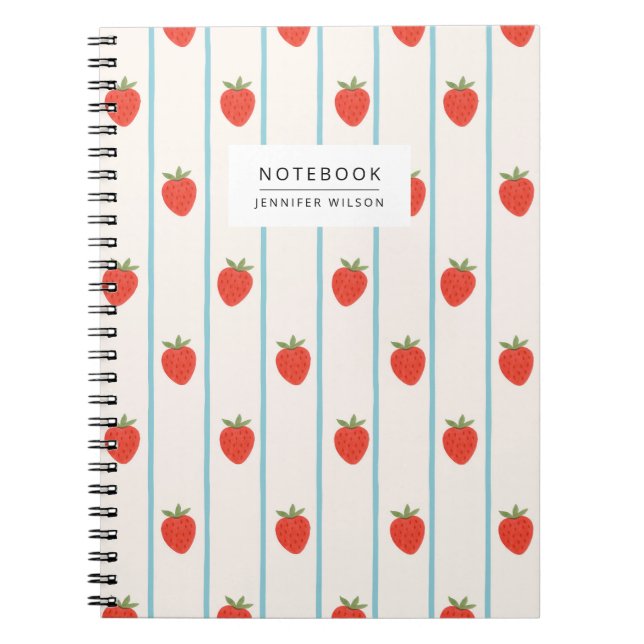 Cuaderno de rayas con patrón de fresa (Frente)