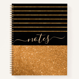 Cuaderno de rayas doradas y negras con patrón