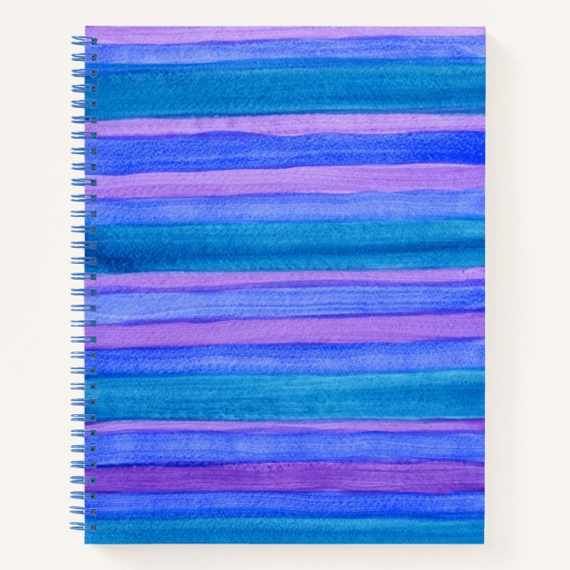 Cuaderno de rayas turquesas, azules, violetas y pi (Anverso)