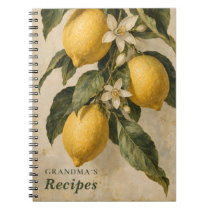 Cuaderno de recetas botánico de limón vintage pers