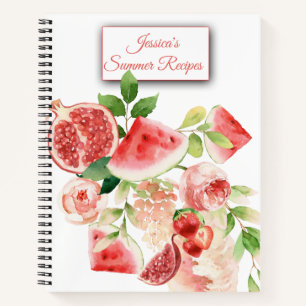 Cuaderno de recetas de color de agua de frutas y f