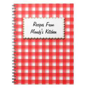 Cuaderno de Recetas de Cuadros Rojo y Blanco Perso
