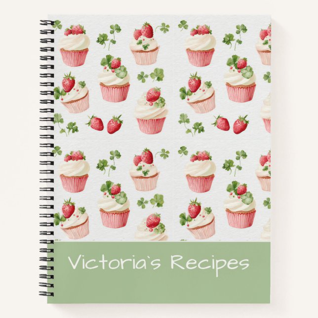 Cuaderno de Recetas de Cupcake de Fresa Personaliz (Anverso)