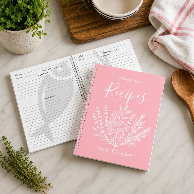 Cuaderno de recetas de familia rosa claro moderno (Preserve your favorite family recipes in style with this personalized recipe journal. )