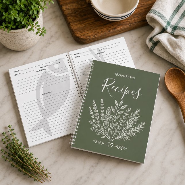 Cuaderno de recetas de familia Verde Oliva Moderno (Preserve your favorite family recipes in style with this personalized recipe journal)