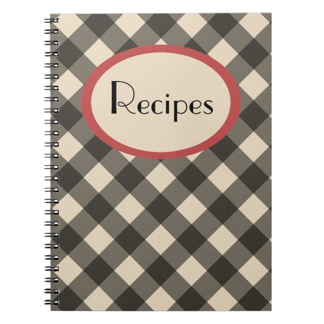 Cuaderno de recetas de Gingham negro y crema (Frente)