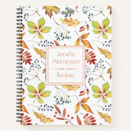 Cuaderno de recetas de hojas de otoño en acuarela