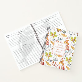 Cuaderno de recetas de hojas de otoño en acuarela