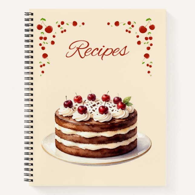 Cuaderno de recetas de tarta de bosque negro y cer (Anverso)