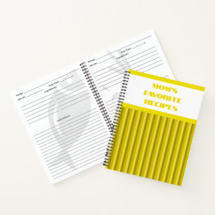 Cuaderno de recetas en espiral amarilla a rayas